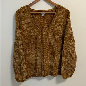 a new day chunky knit sweater top XL gold mustard V neckline pullover cozy soft